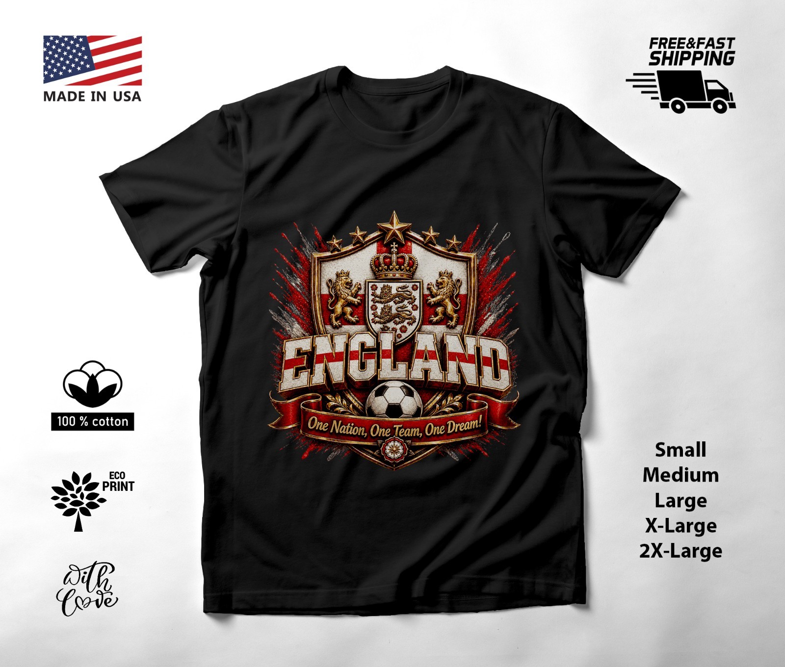 ENGLAND – NEW World Cup 2026 Football Soccer Fans Black T-Shirt Tee Shirt