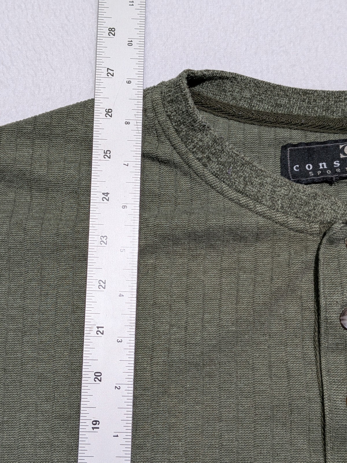 Consensus Sportswear Ribbed Henley Long Sleeve Shirt Size L Mossy Green Cotton