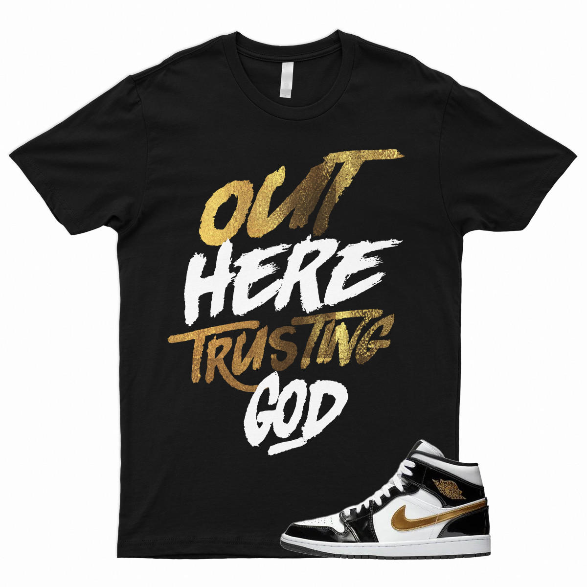 TG T Shirt for 1 Mid Patent Black White Metallic Gold NRG Top 3 Dunk High