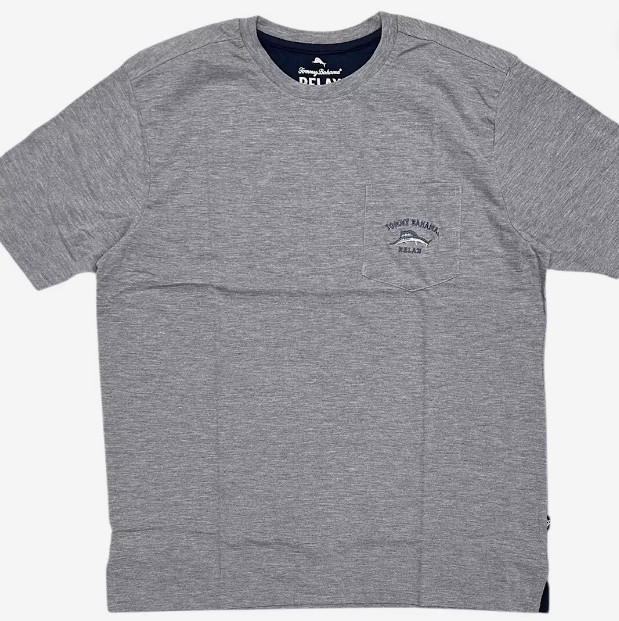 $48 TOMMY BAHAMA Embroidered Logo GREY Relaxed Fit Short Sleeve Pocket T-shirt