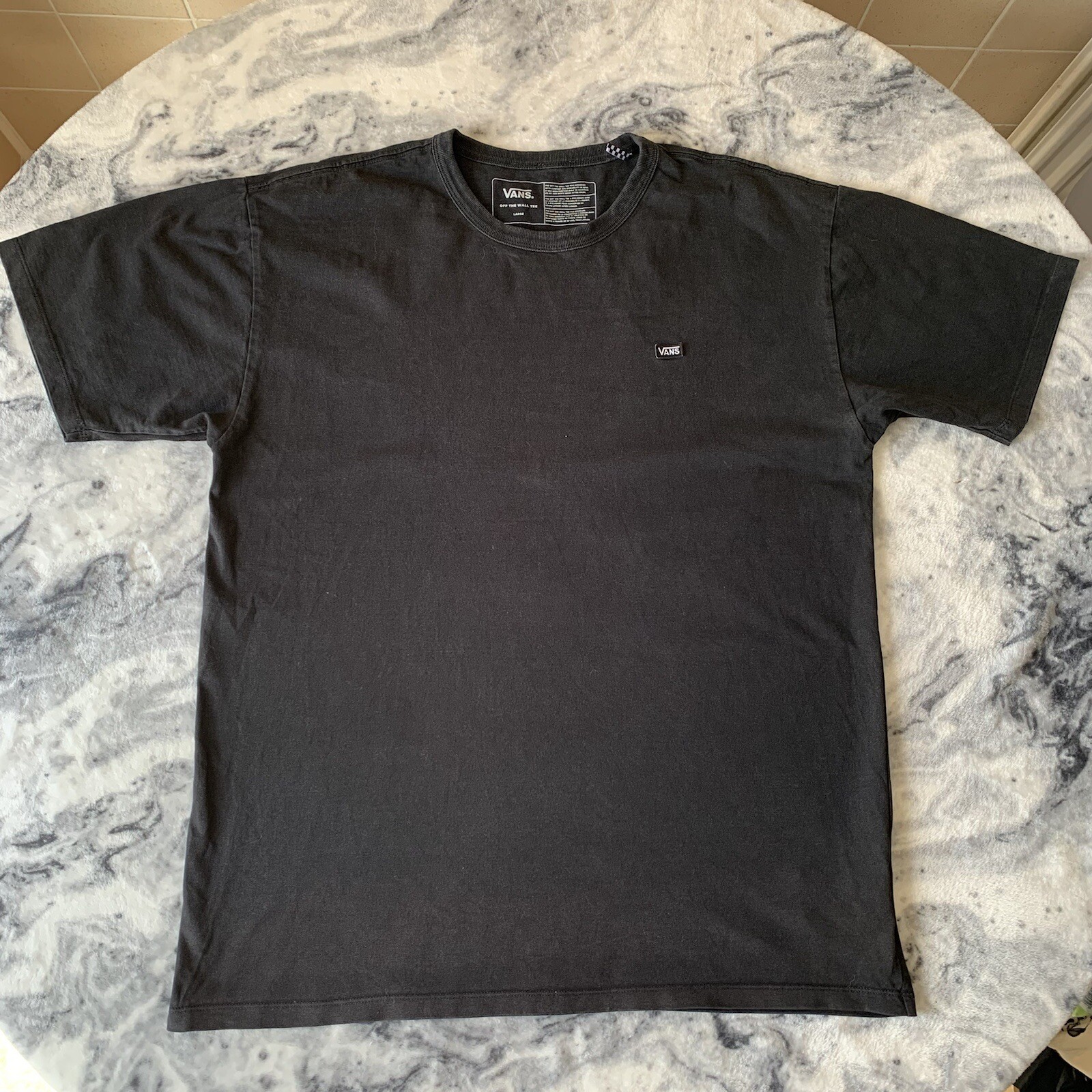 Vans Original Classic Black White Mini Spell Out Logo Thick Cotton Tshirt Tee L