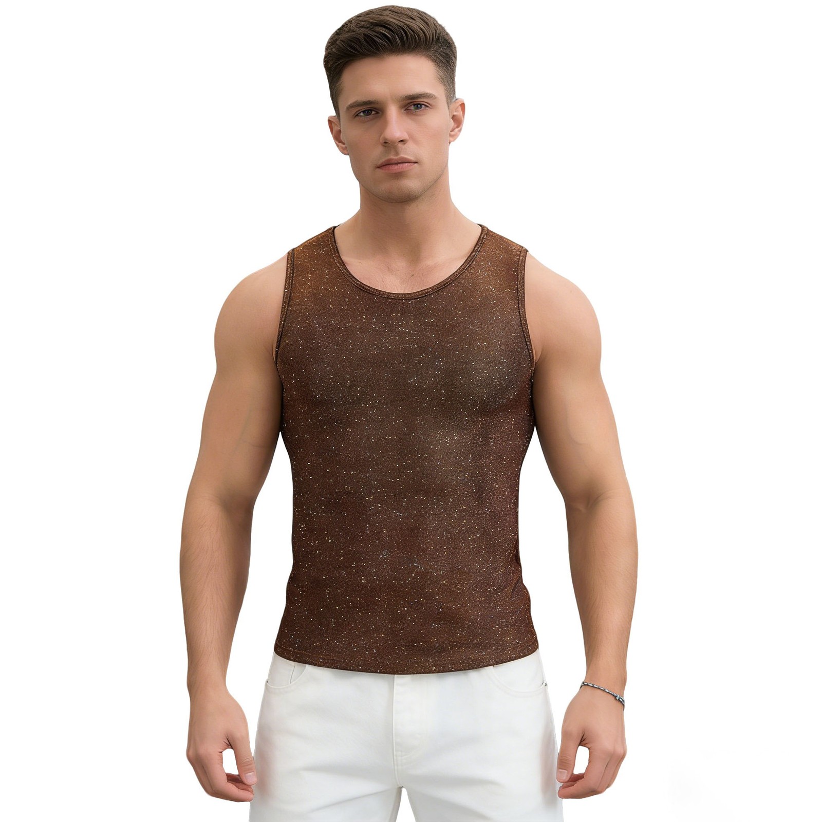 Men T-shirt Carnivals Top Daily Vest Steampunk Party Sleeveless Casual Shiny