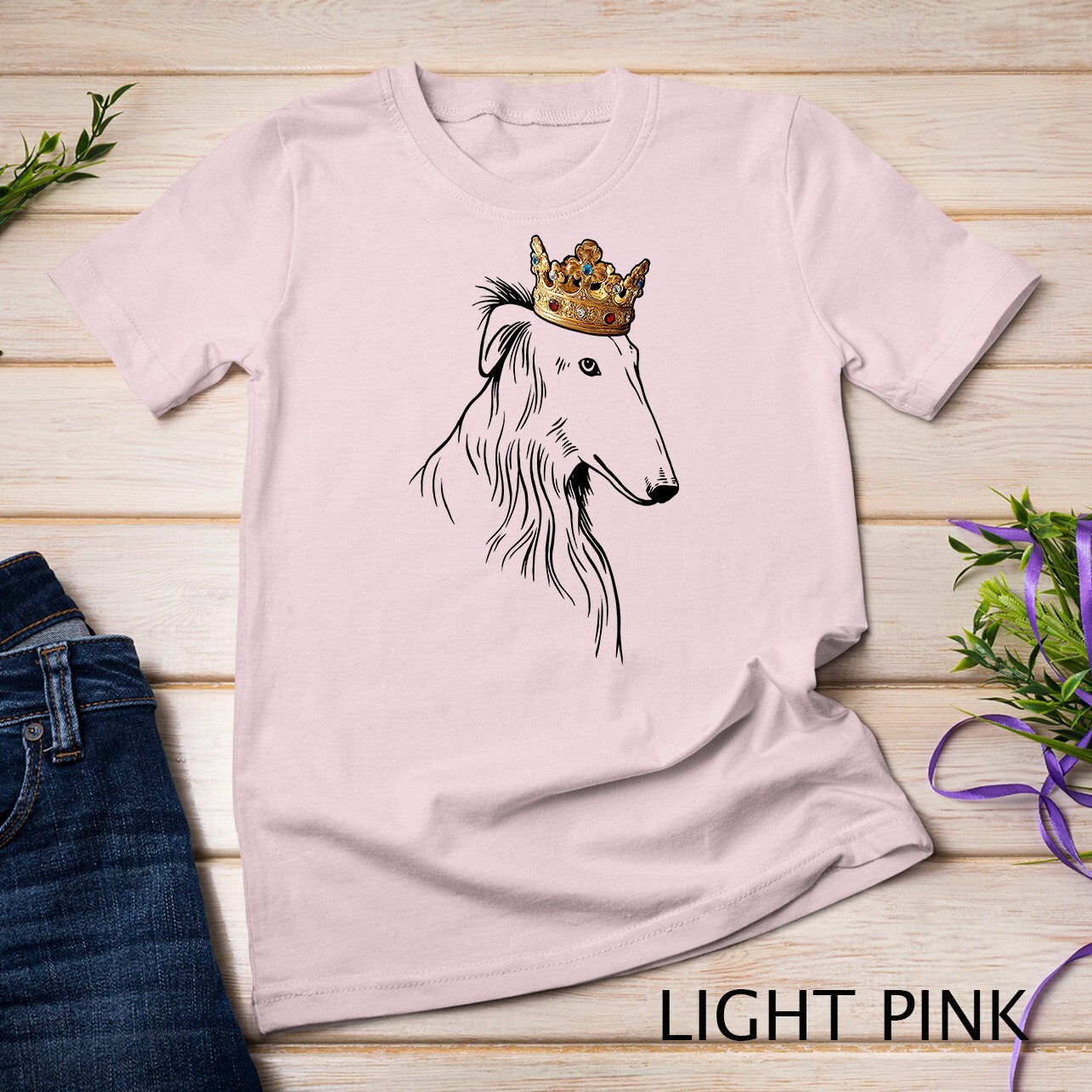 Borzoi Dog Wearing Crown Unisex T-shirt