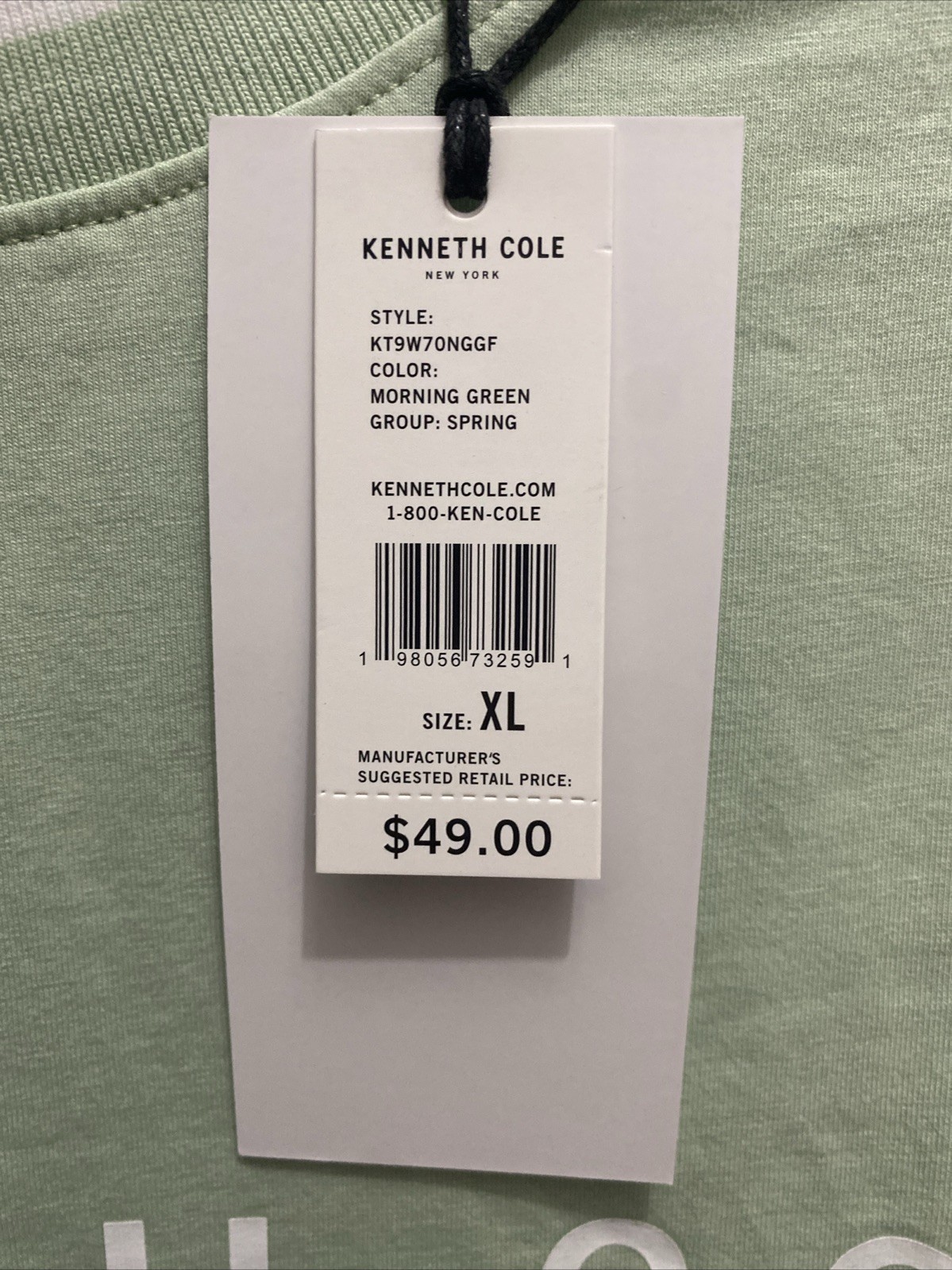 Kenneth Cole Men’s XL Green Short Sleeve Crew Neck Chest Text Logo T-shirt NWT