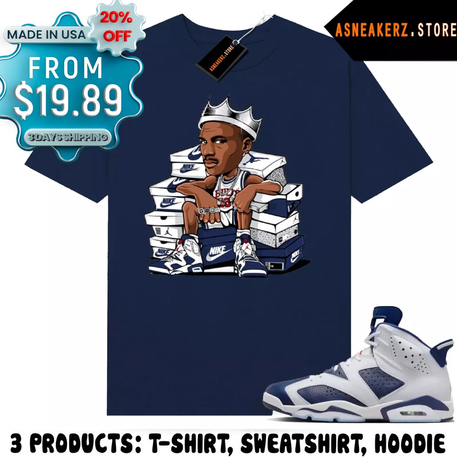 Tee Shirt Matching AJ 6 Olympic To Match Sneaker MJ Sneakerhead King T-Shirt