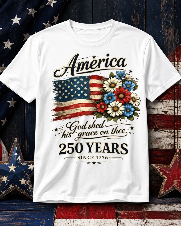 250th Anniversary Flag Floral USA Flag Patriotic Unisex T-Shirt S-5XL K8561