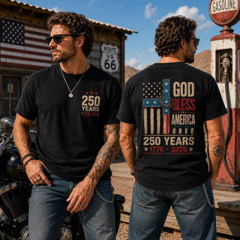 America 250 Shirt, God Bless America, Christian Patriotic Tee