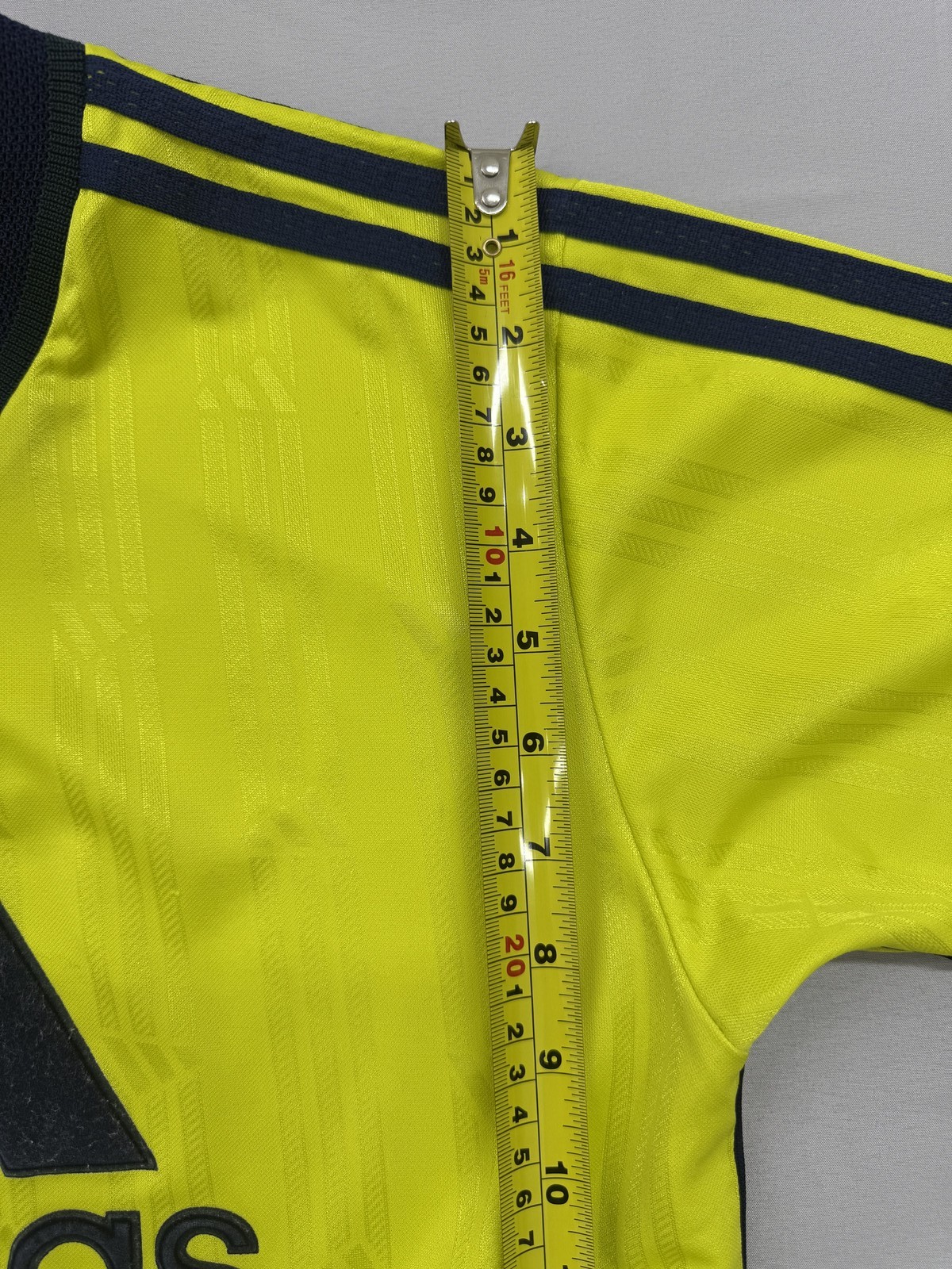 Adidas Yellow Stripe Soccer Jersey L Short Sleeve V Neck 3-Stripes Unisex