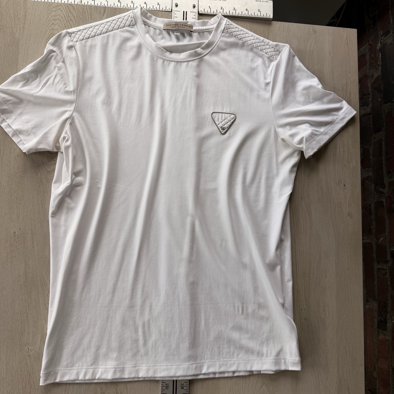 Bottega Veneta White Logo Patch T-Shirt Size 48 Made In Italy Luxury Tee