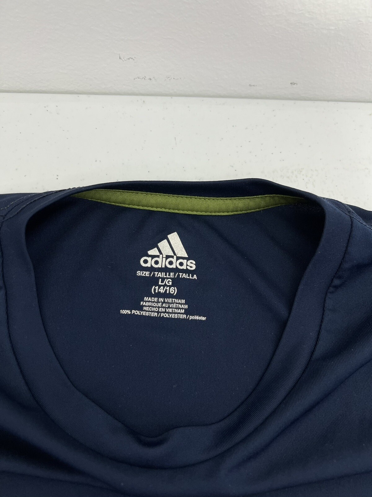 Adidas Climate Activewear Boys Shirt Navy Blue Size LG 3 Stripe Logo