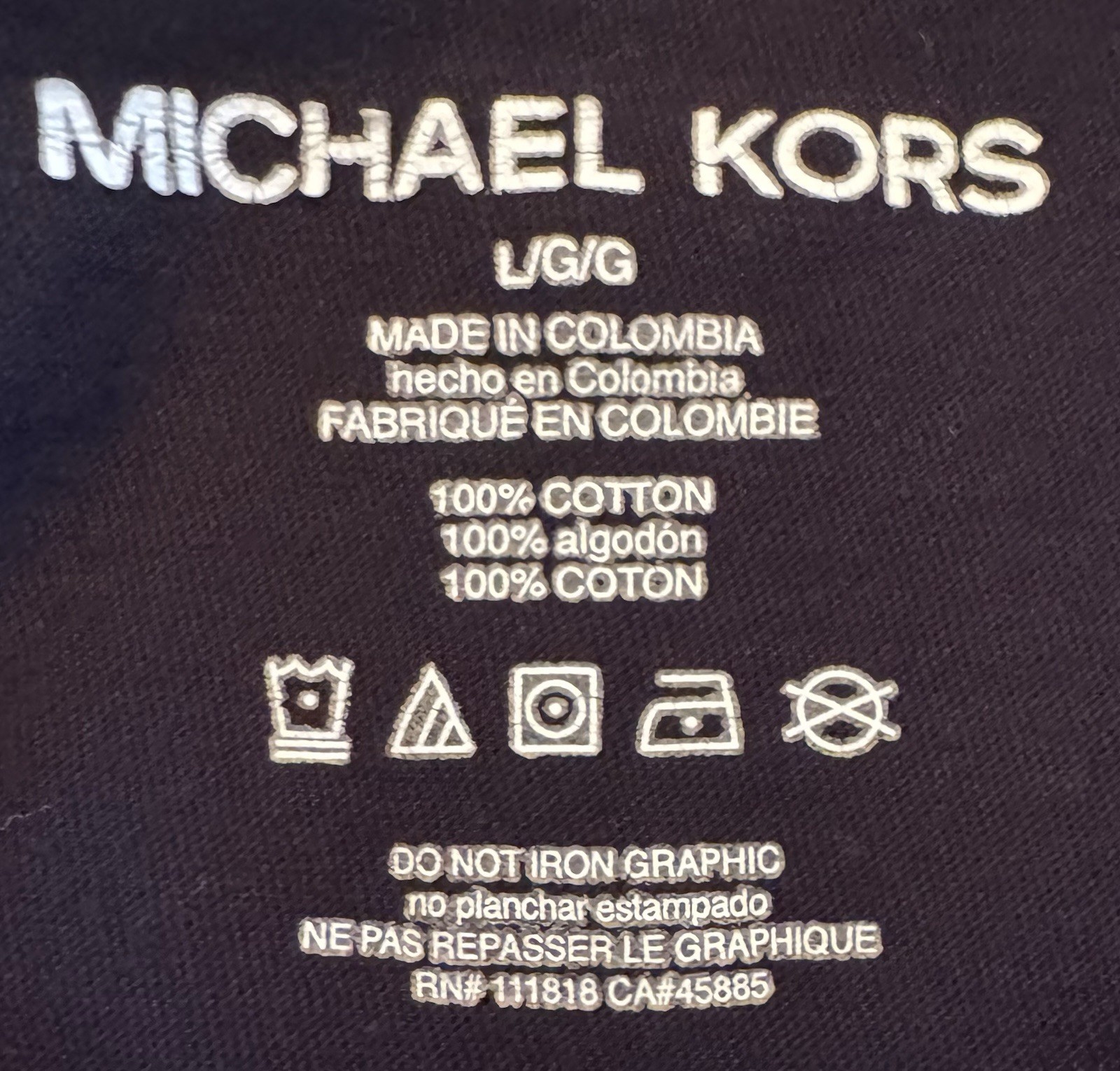MICHAEL KORS Men’s (L) Black Crewneck Cotton T-Shirt Square 3D Textured Logo