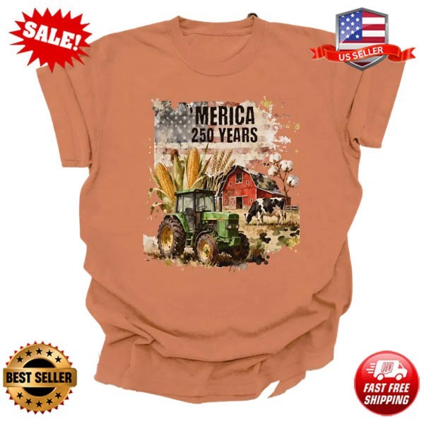 America 250th Declaration Anniversary Farm Tee, Grunge Tractor and Barn Rustic P