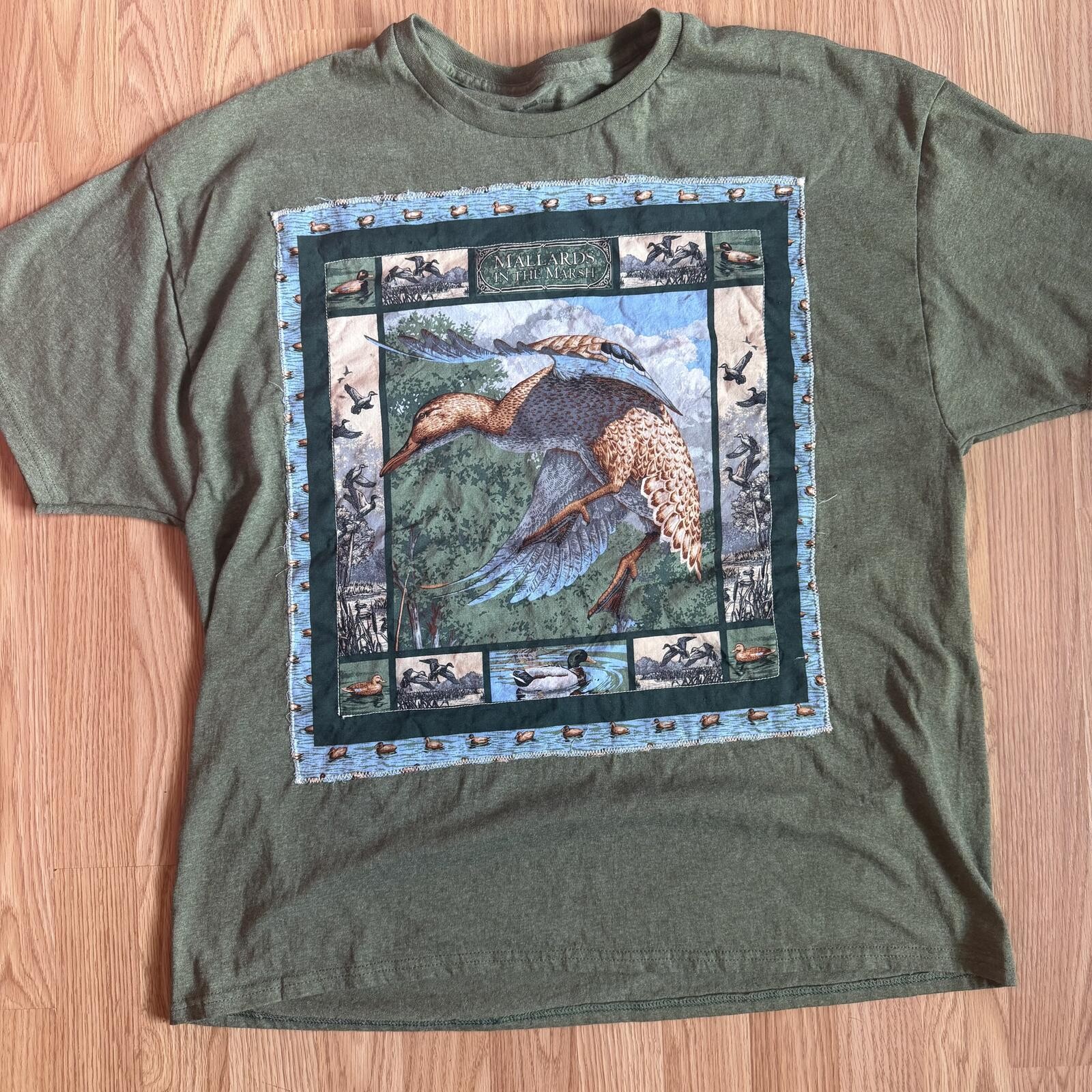 Mallard Duck Green Tee Sewn on Applique Handmade Size XXL