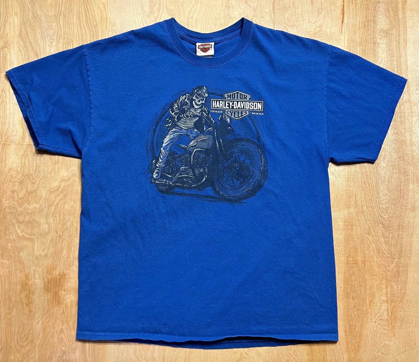 Harley Davidson Skull Motorcycles Blue T-shirt Paris 15 France Blue Medium VTG