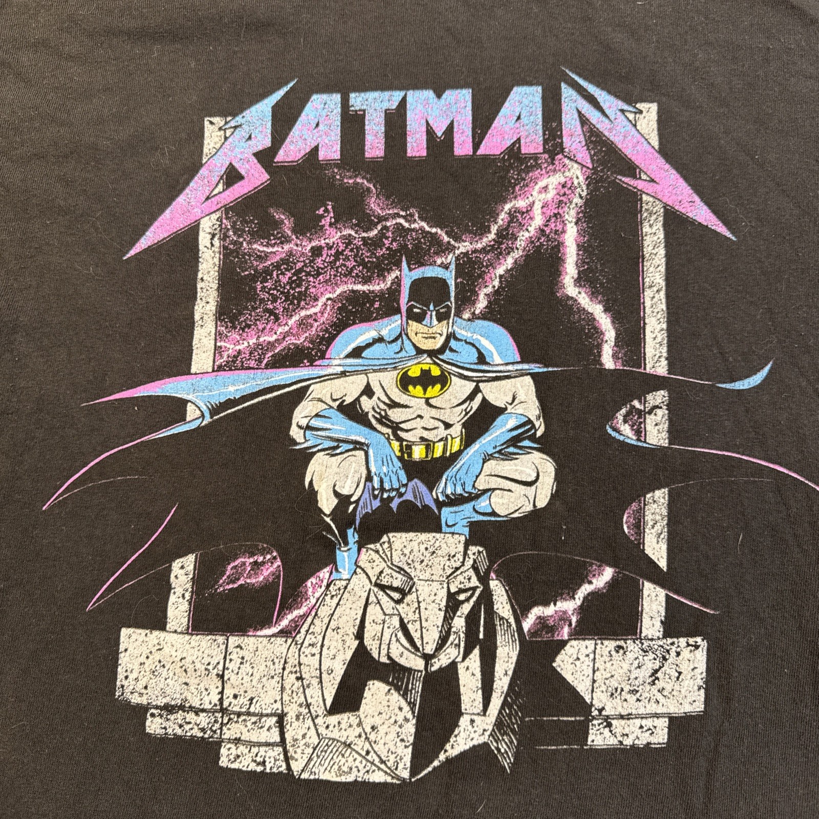 Batman METALLICA Script DC Universe Comic Gotham Black Men’s Large