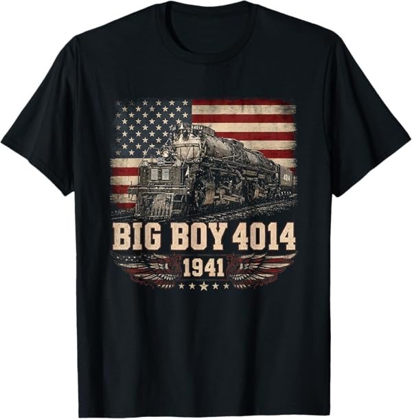 Big Boy 4014 Train Engineer Steam Train American Flag July 4 T-Shirt