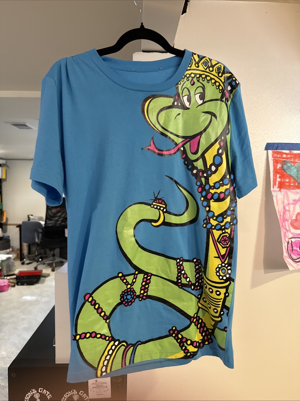 Super Rare MOSCHINO Graphic Jeweled Snake Blue Tee Shirt Medium Excellent!!