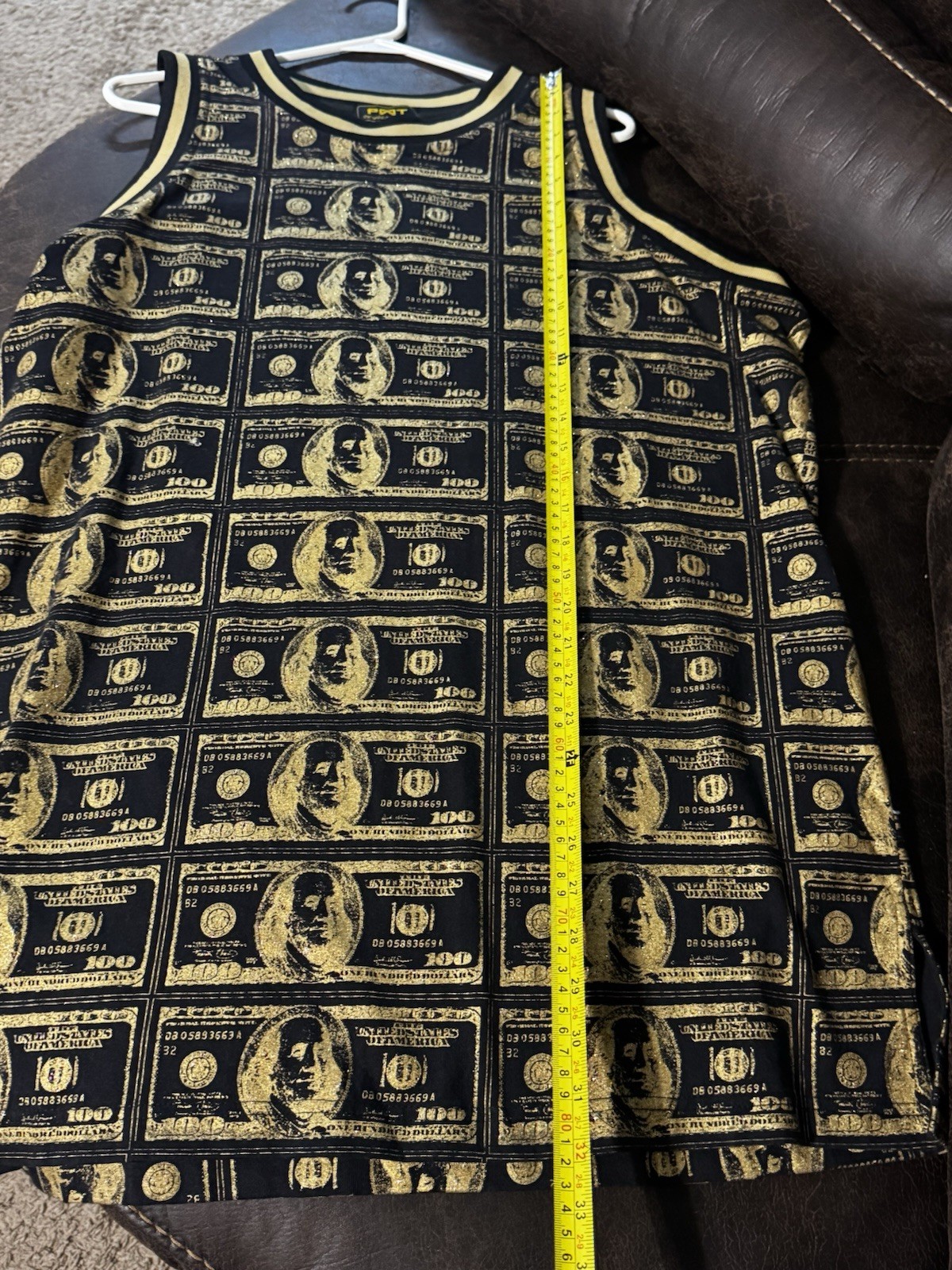PWT classic And Cool Men’s Top Dollar Bill Print Size M Mettalic Gold And black