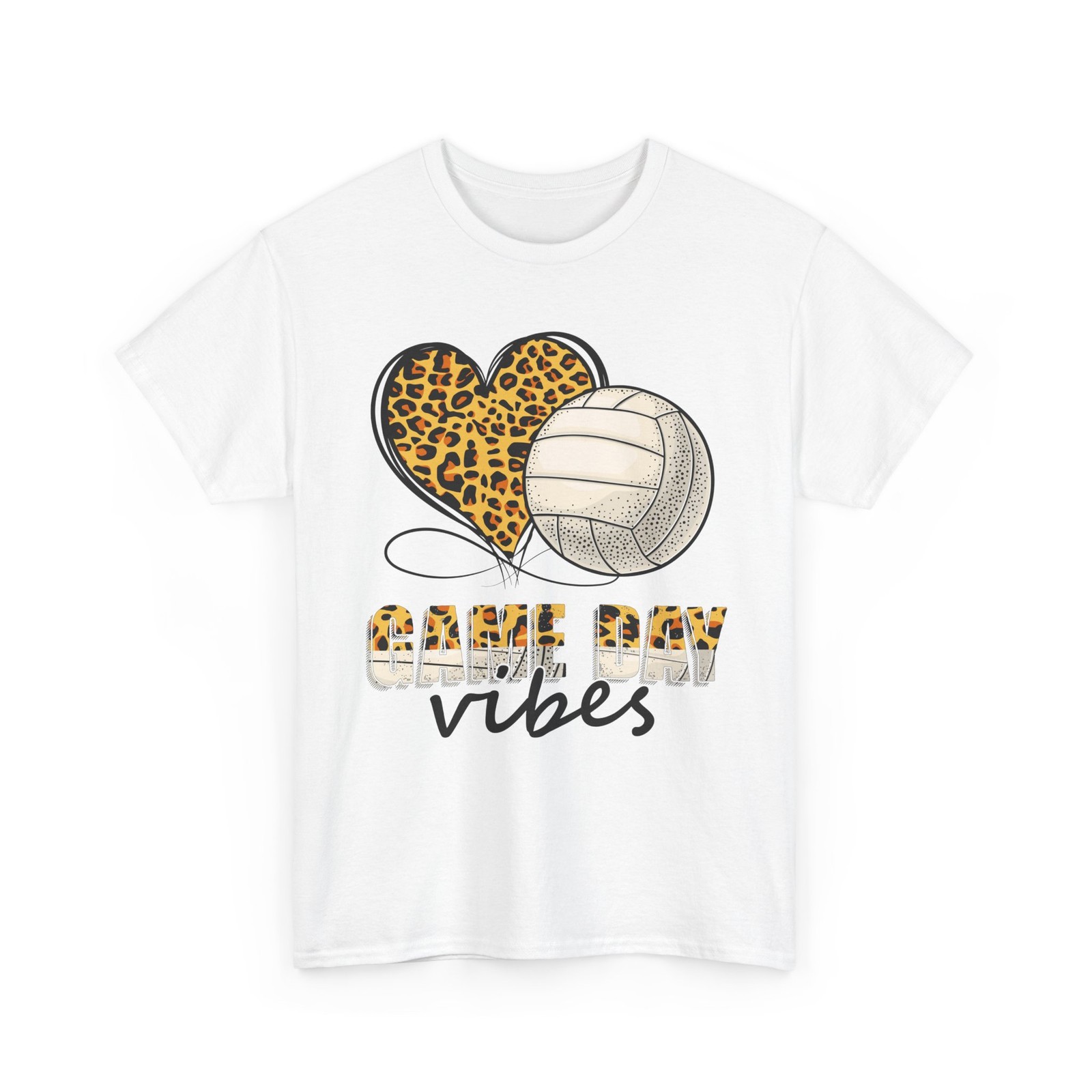Volleyball T-Shirt, Game Day Vibes Volleyball Player Sports Fans Leopard Shirt