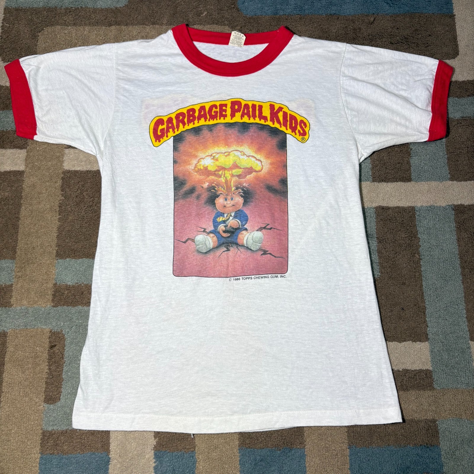 Vintage 1986 Topps Garbage Pail Kids Adam Bomb Shirt size Medium Screen Stars