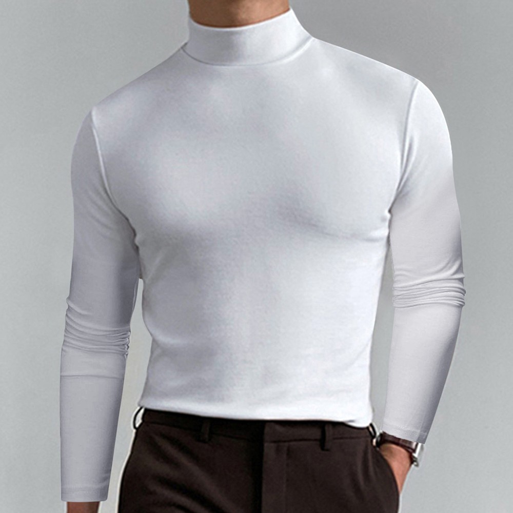 Men High Neck Long Sleeve T Shirt Polo Tops Baselayer Turtle Winter Warm Jumper