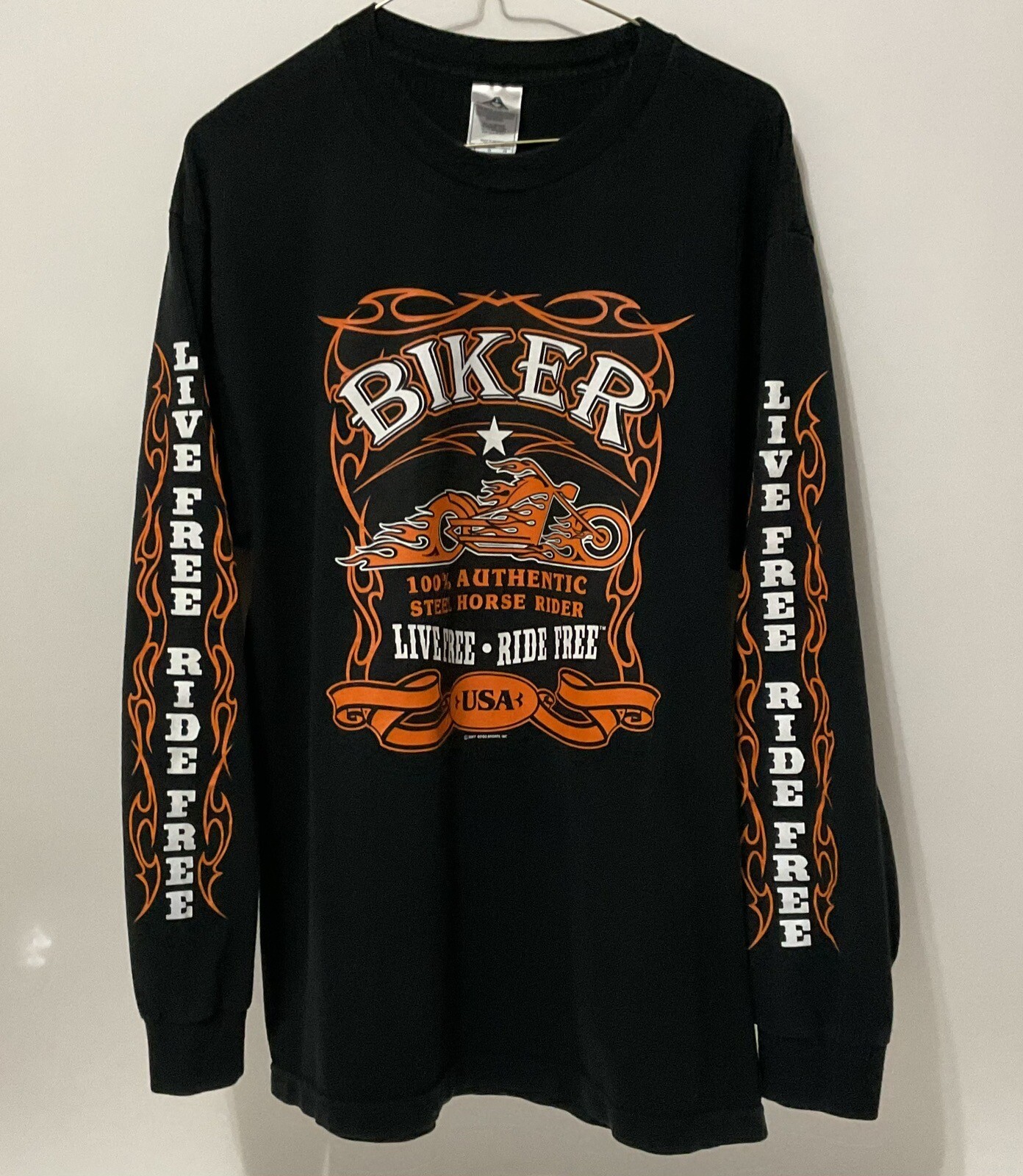 Biker Live Free Ride Free Mens Size L Alstyle Apparel 2007 Long Sl Motorcycle