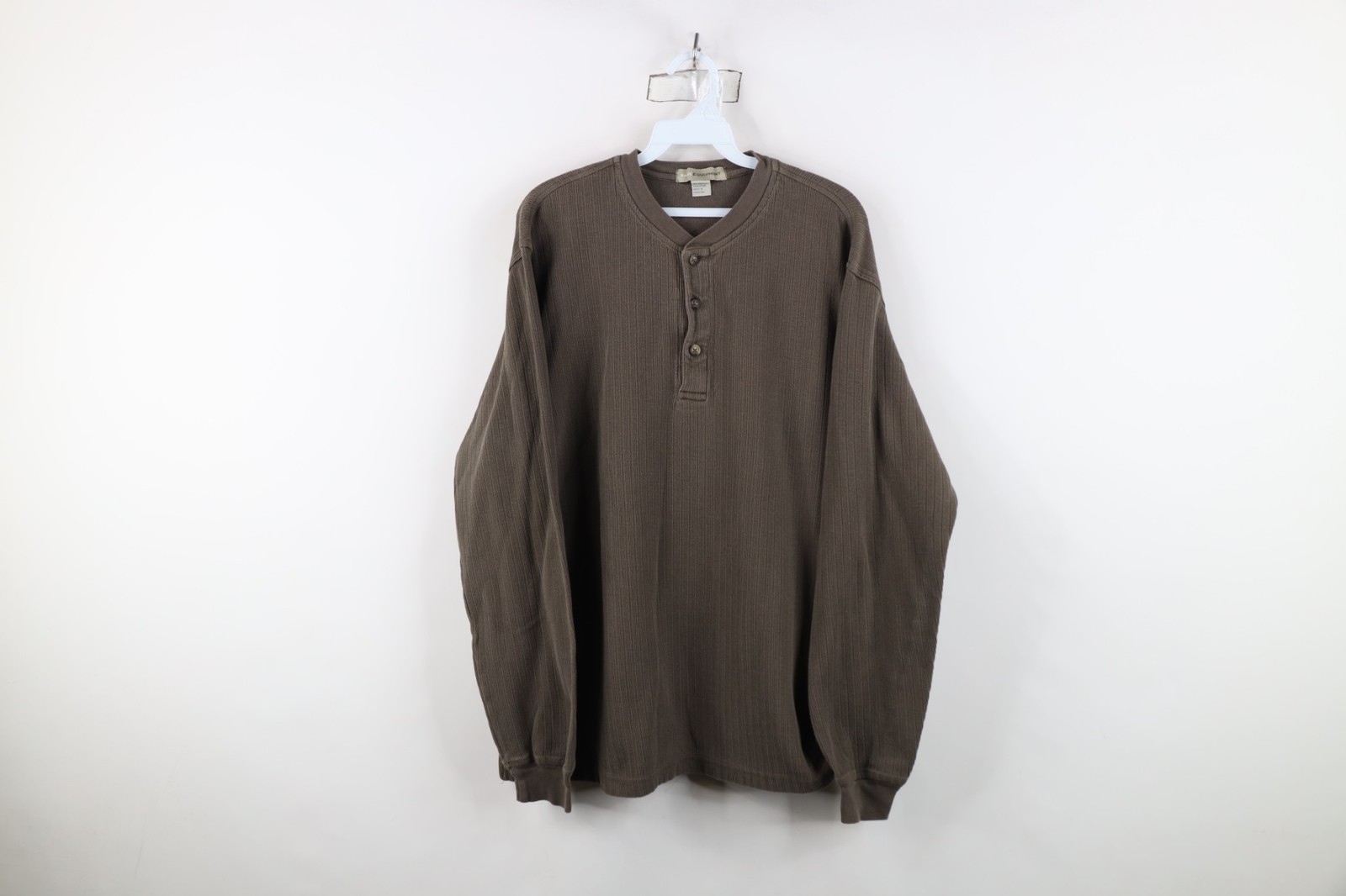 Vtg 90s Streetwear Mens Large Faded Heavy Ribbed Knit Long Sleeve Henley T-Shirt