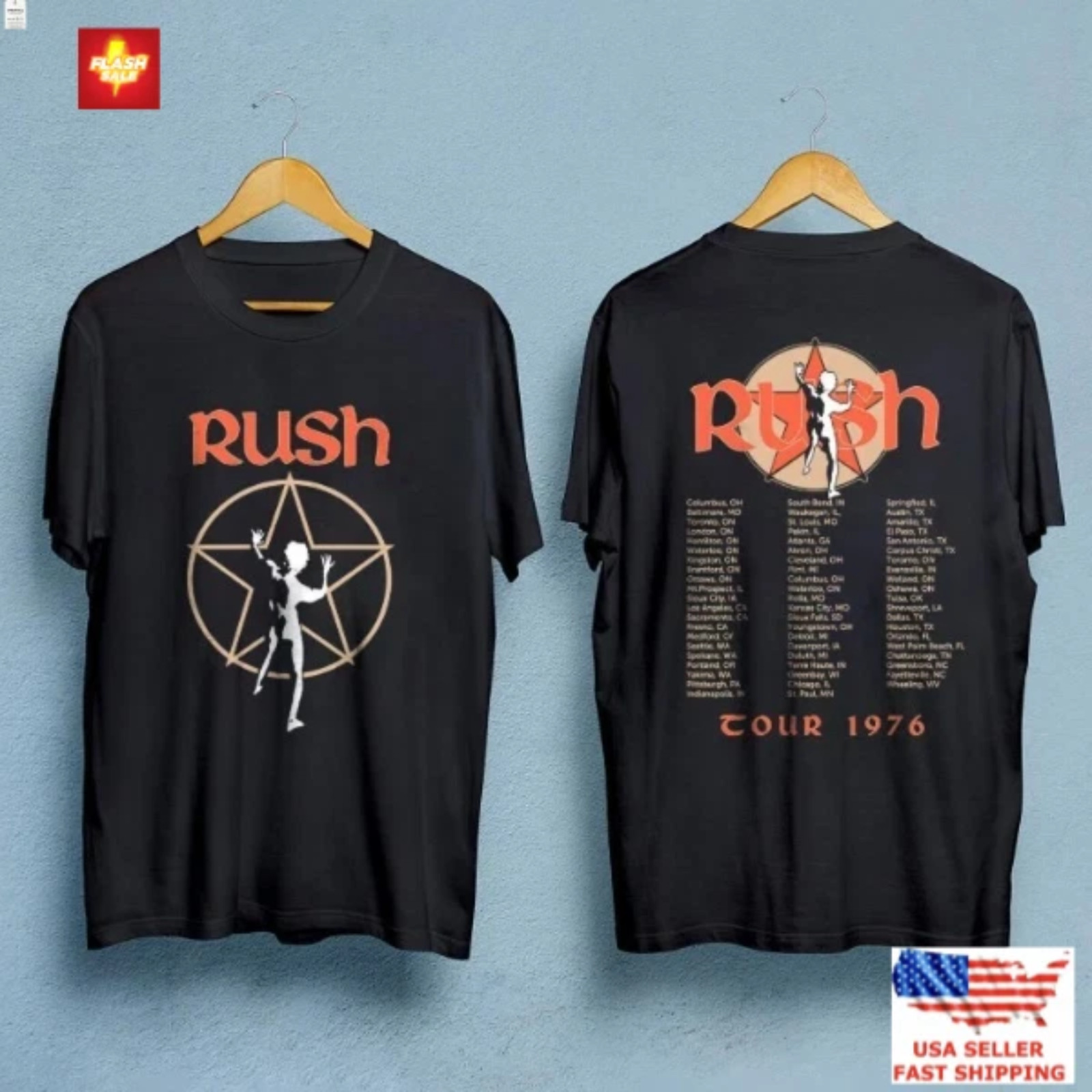 Rush Tour 1976 Vintage Band Shirt Rock Concert Tee Front Back Print Unisex