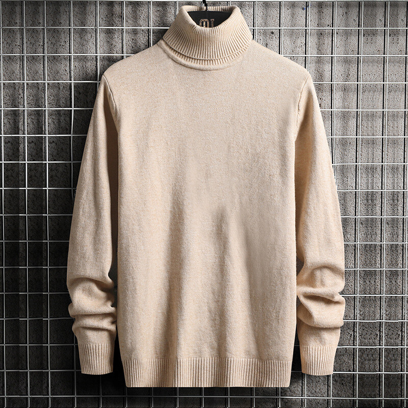 Men’s High Collar Knitted Turtleneck Solid Color Warm Sweater Warm Pullover New