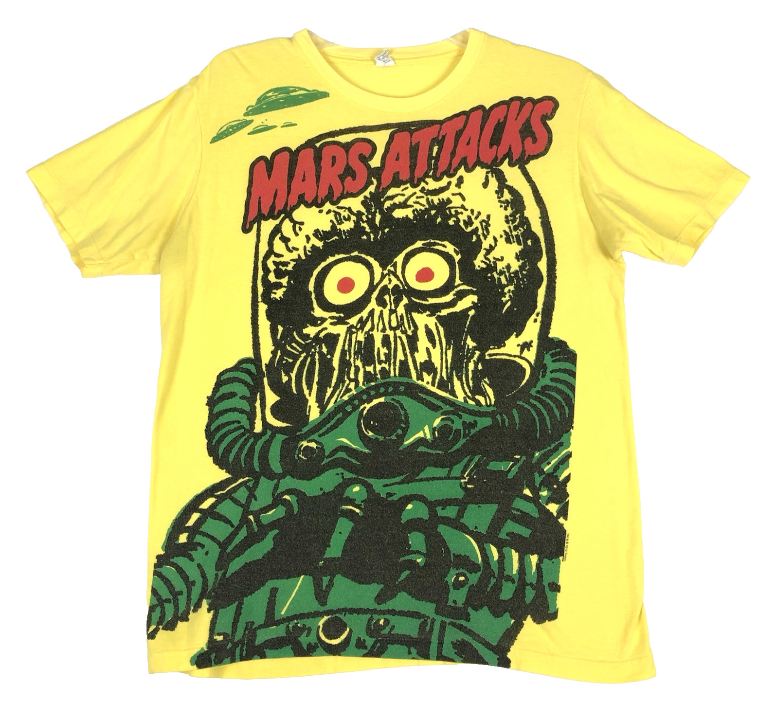 MARS ATTACKS Movie T-Shirt M Yellow Alien Martian Topps Pacific 2012