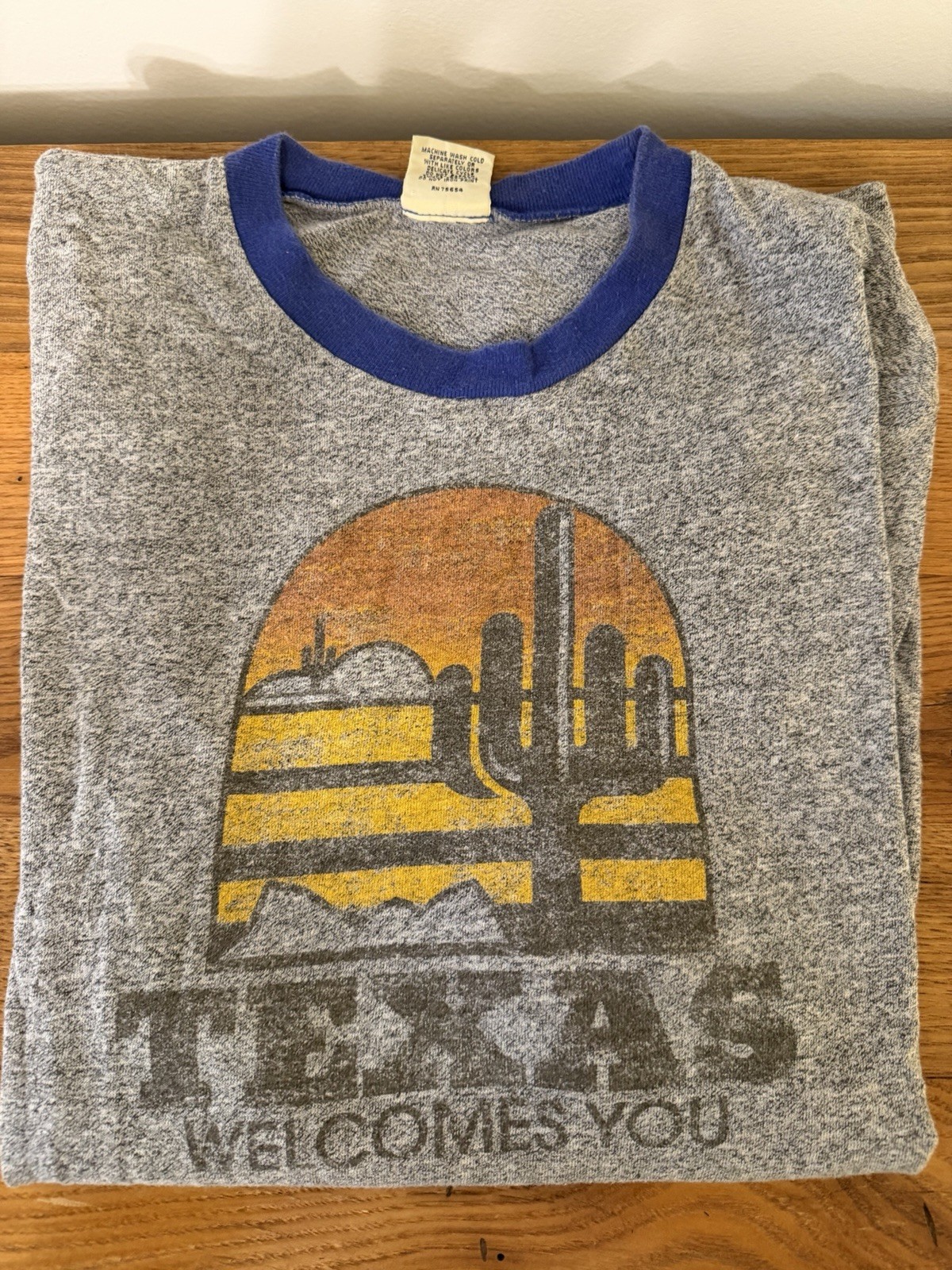Abercrombie & Fitch Men’s Ringer Crew Neck Graphic Texas T-Shirt Gray Blue L