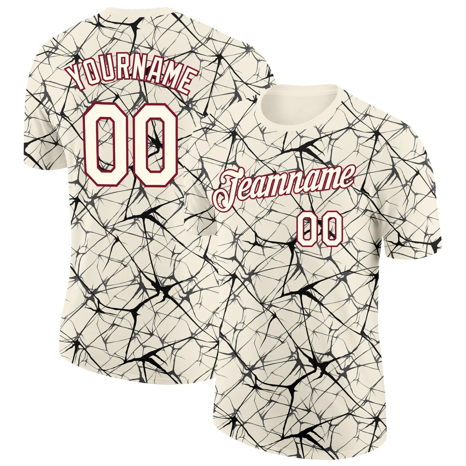 Custom Cream Black Abstract Crackle Sports Tee Personalized Team Jersey Gift