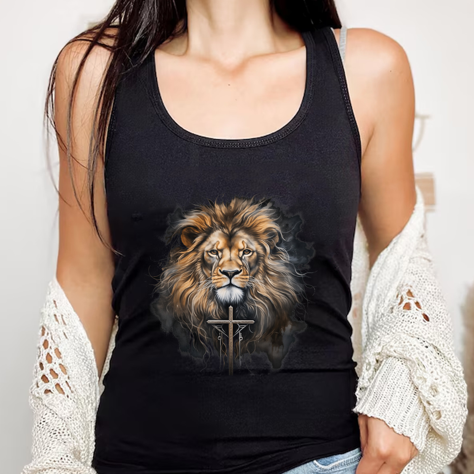 Christian Cross Lion of Judah Religious Faith Jesus Pastor Tank Top