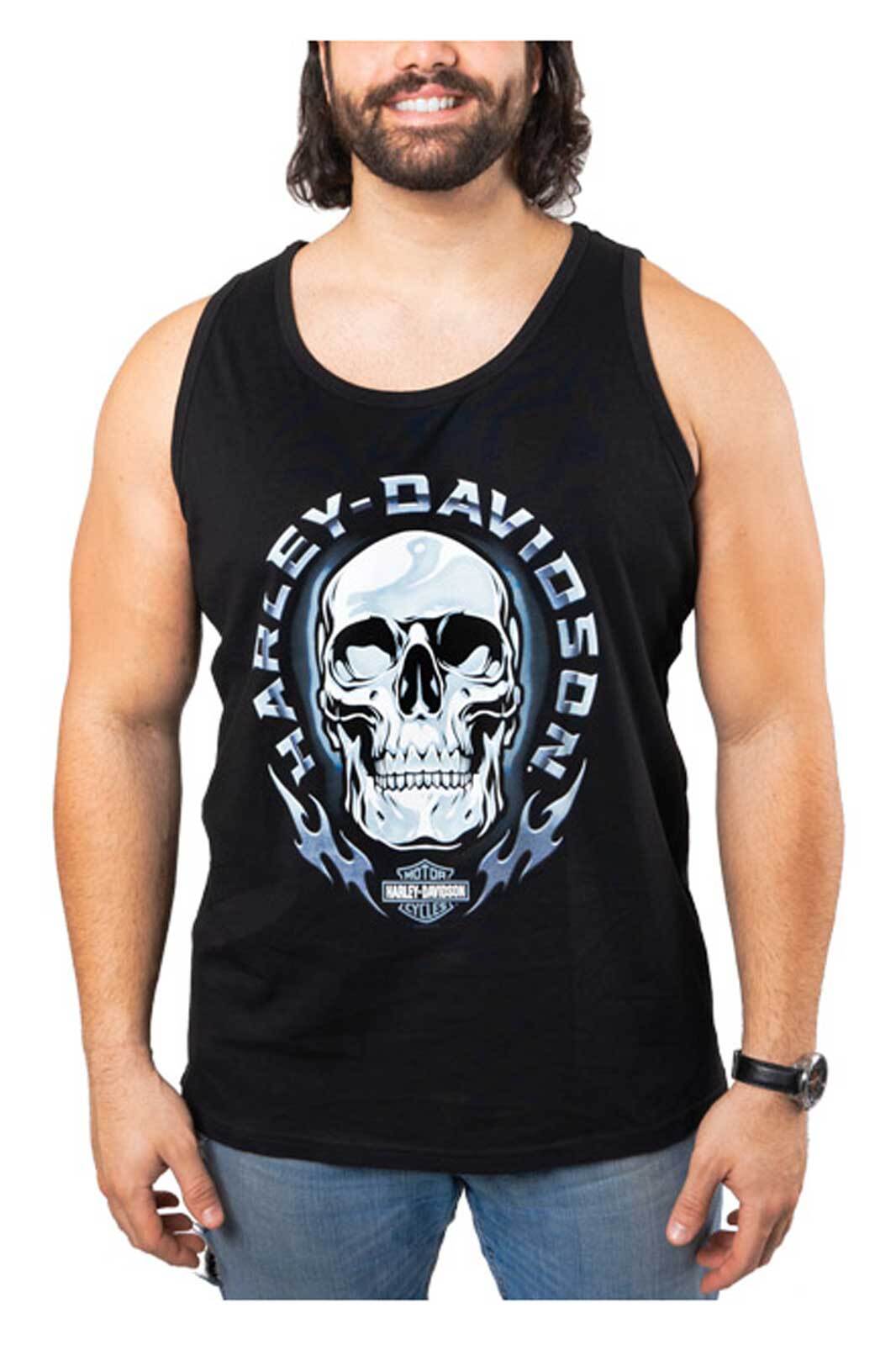 Harley-Davidson Men’s Chrome Skull Graphic Cotton Tank Top – Solid Black