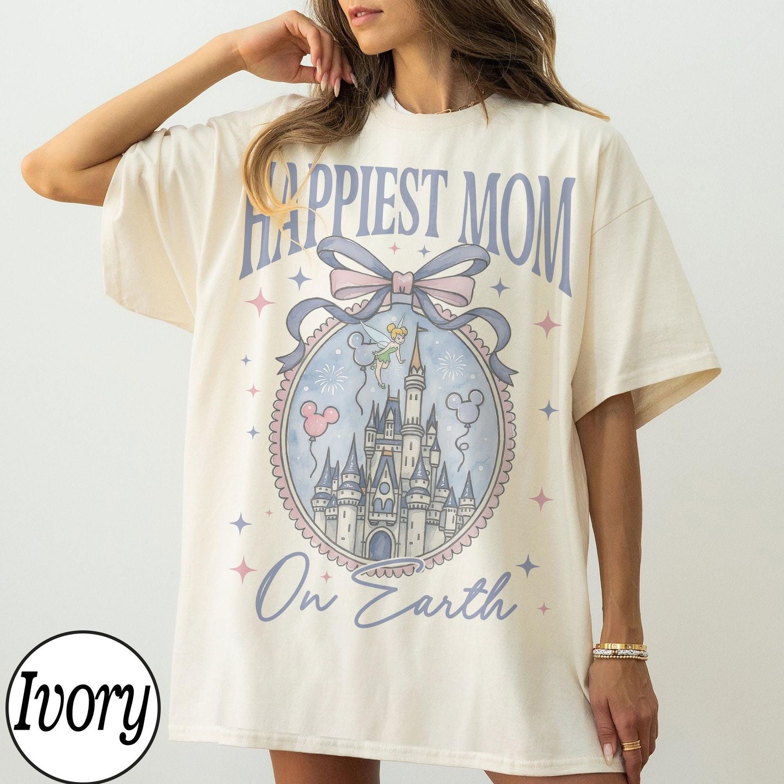 Retro Happiest Mom On Earth Shirt Disney Castle Tee Coquette Bow Mom T-Shirt
