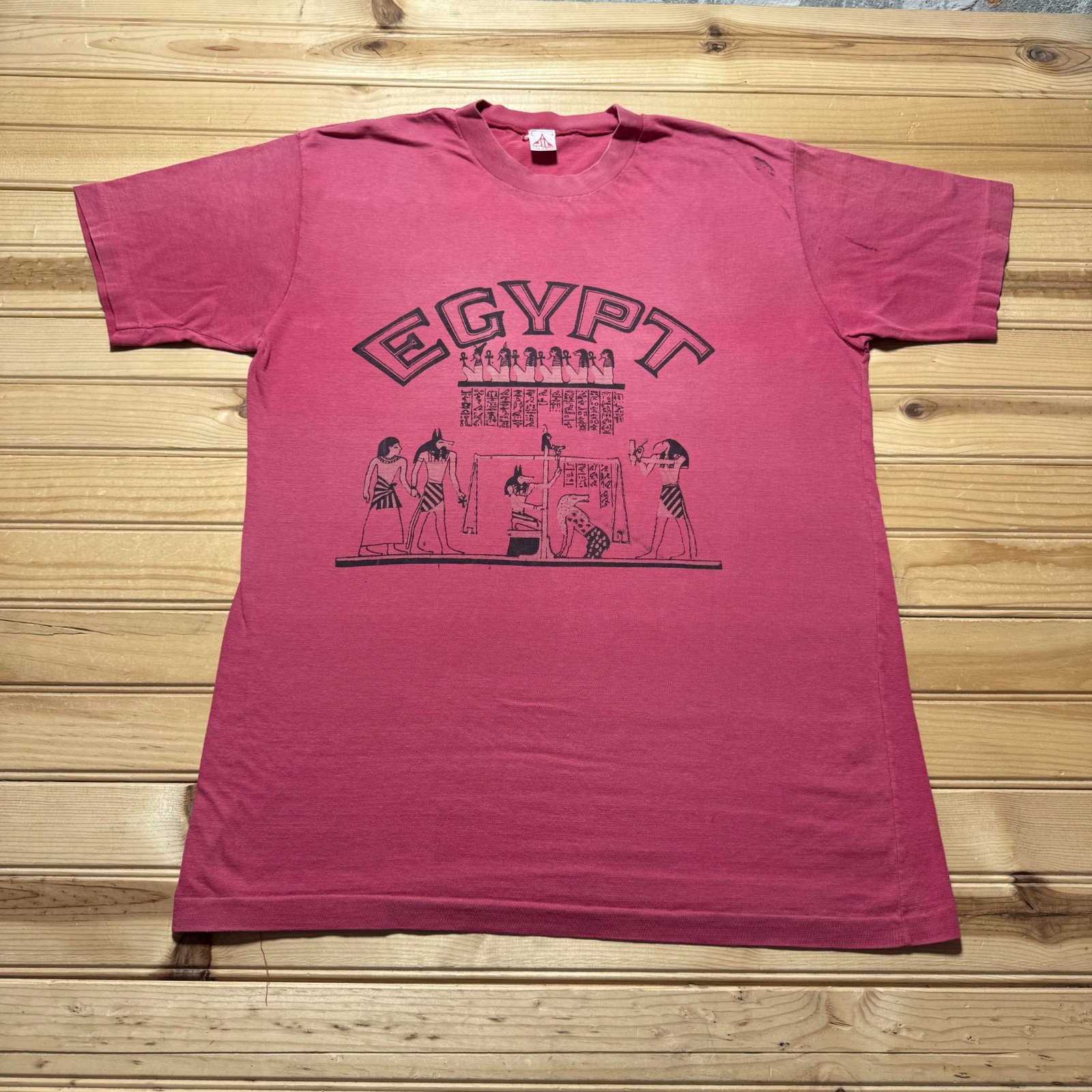 Vintage 90s Egypt Ancient Anubis Hieroglyphics Mythology Faded T-Shirt – Large