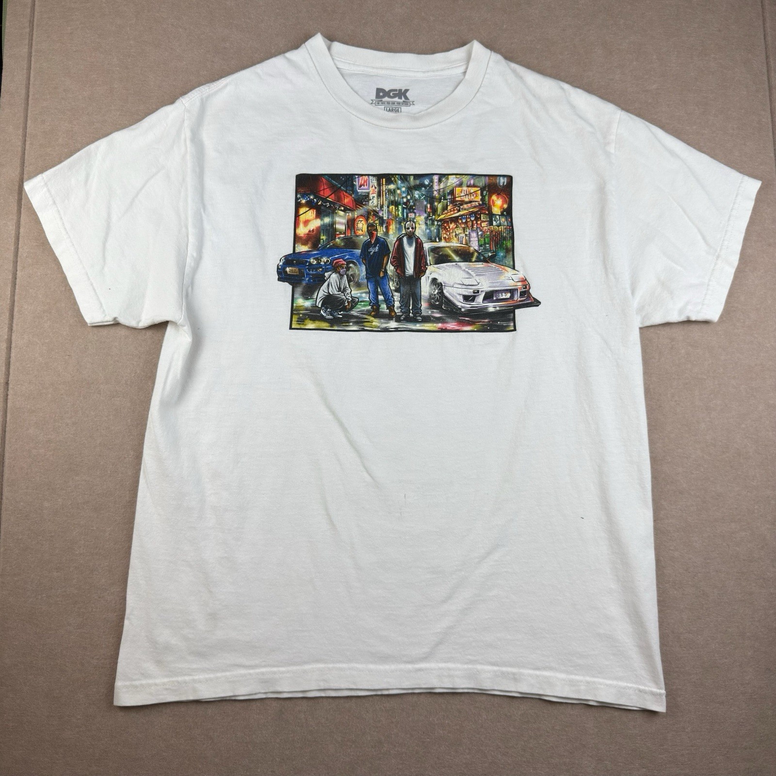 DGK T-Shirt Men’s Large White Streetwear Gangsta Car Graphic Tee