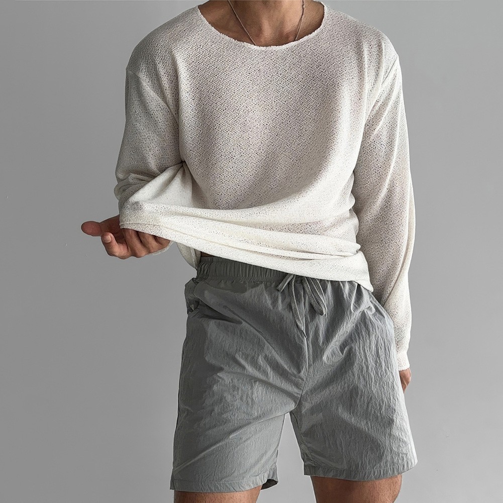 Men’s Knitted Long Sleeve T Shirt Solid Color for Daily Vacation Style