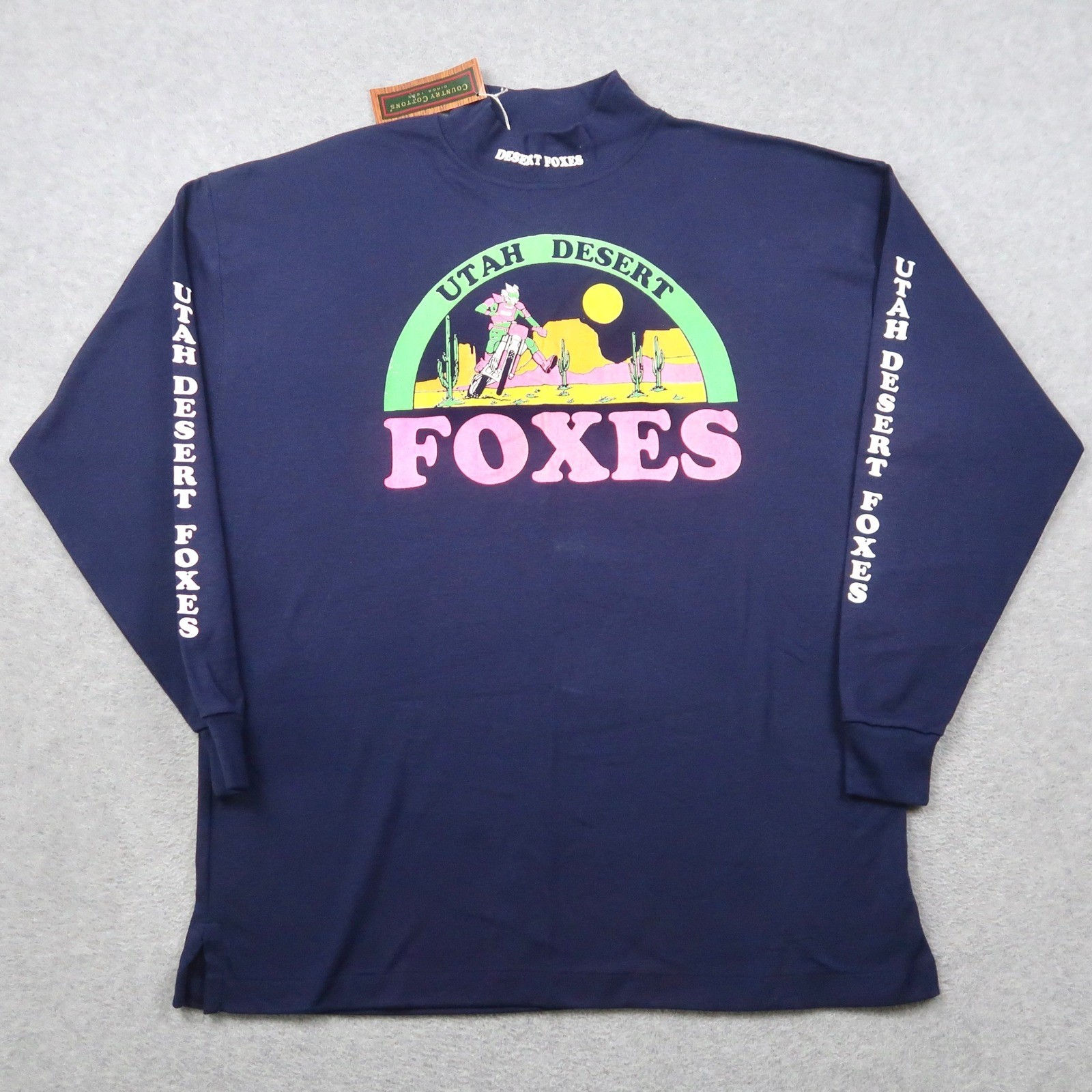 VTG 90s Country Cottons Utah Desert Foxes Mock Neck T Shirt XL Motocross USA NWT