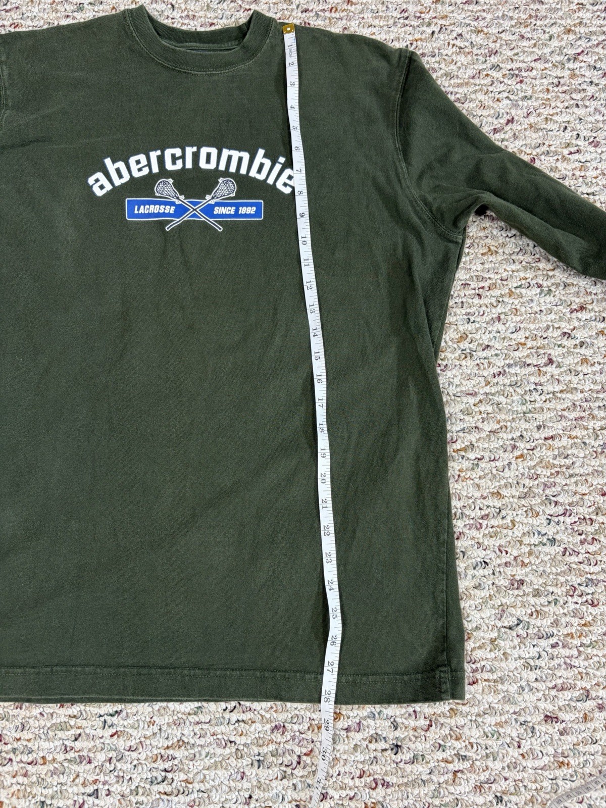Abercrombie And Fitch Mens Lacrosse Graphic Long Sleeve Olive Green Shirt
