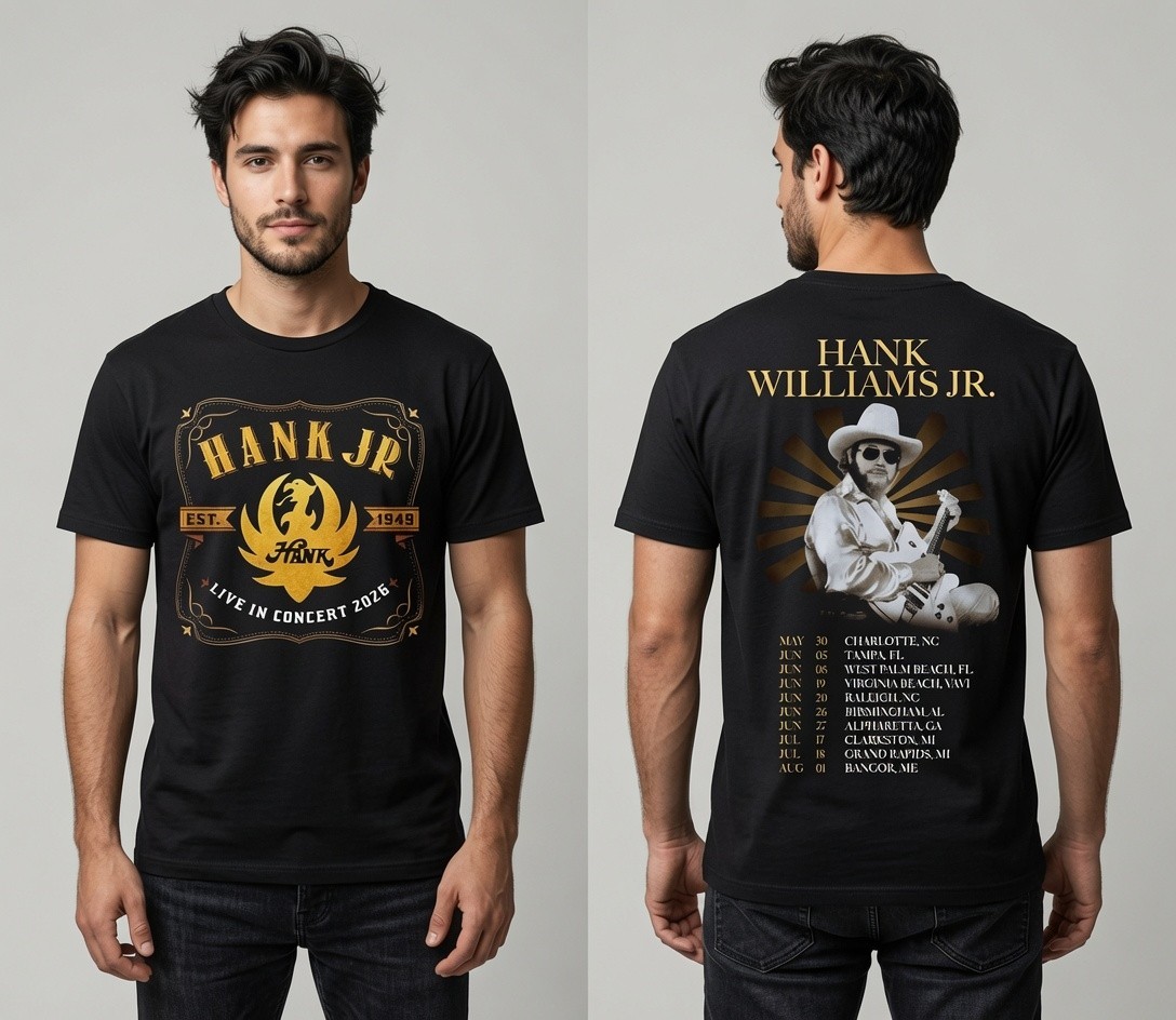 Hank Williams Jr Live In Concert 2026 Tour T-Shirt Black
