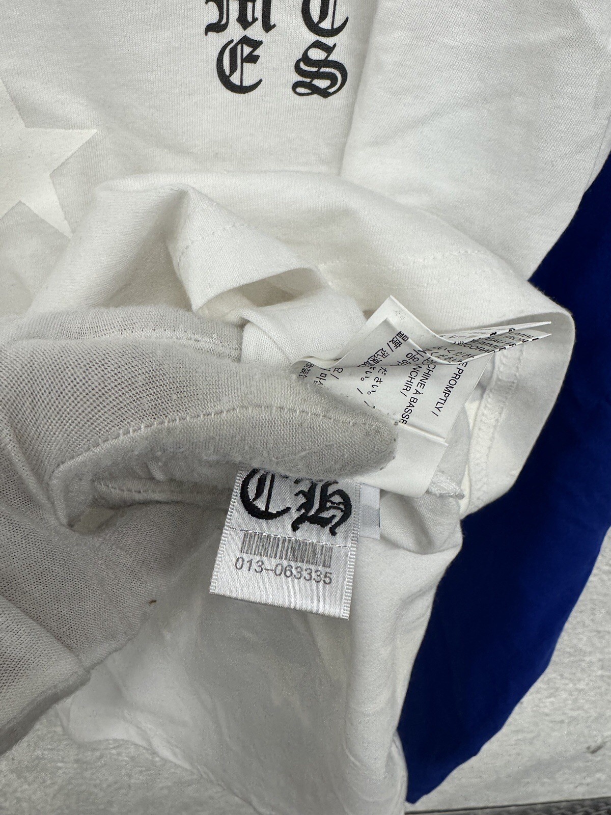 Chrome Hearts Scroll Logo Long Sleeve Baseball Tee Shirt White Blue Size S X3