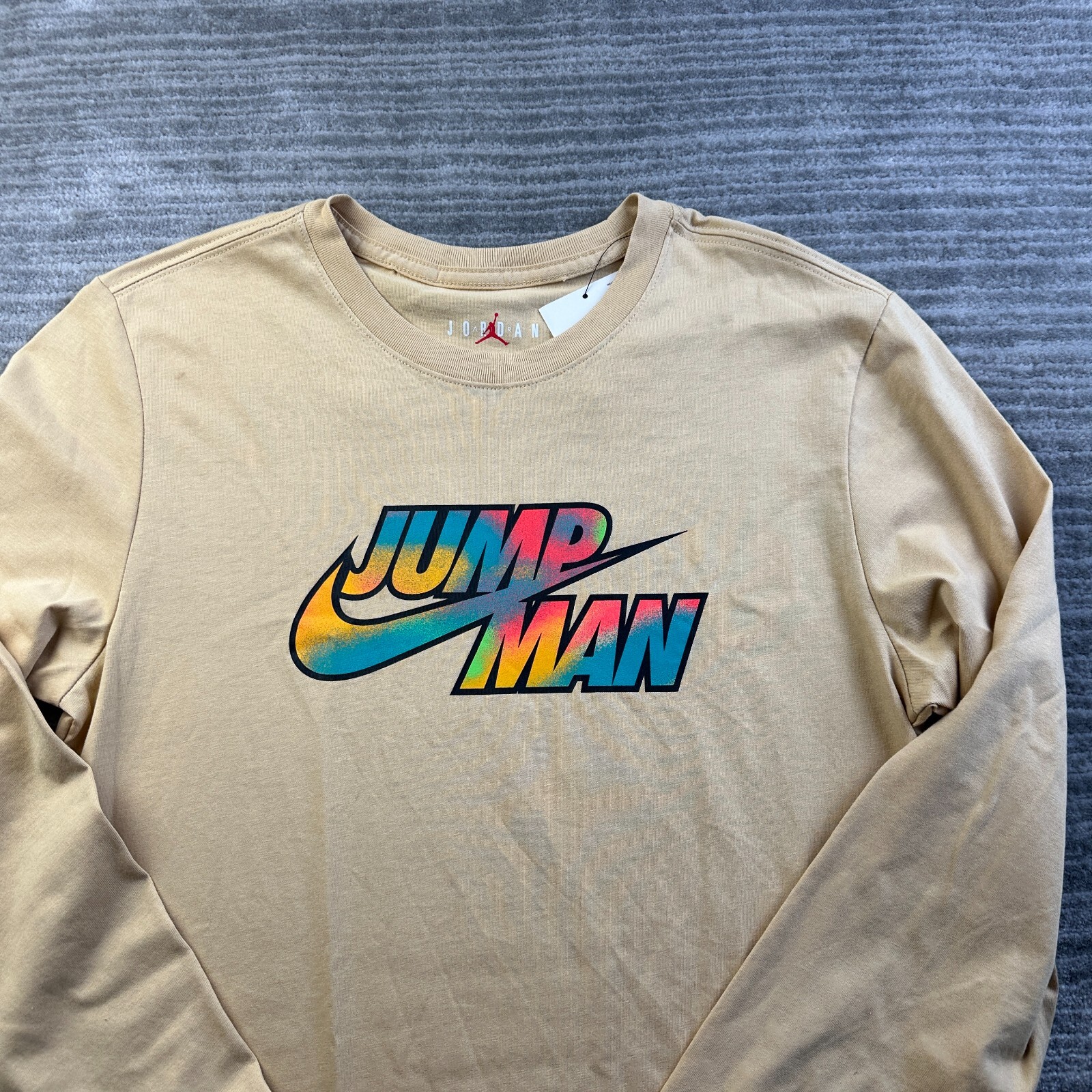 NEW Jordan Shirt Mens Small Beige Tan Long Sleeve Graphic Sneakerhead Jumpman
