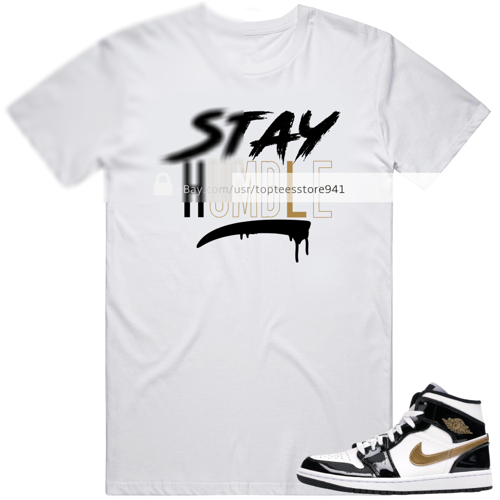 Shirt To Match Air Jordan 1 Mid Patent Black White Gold Men
