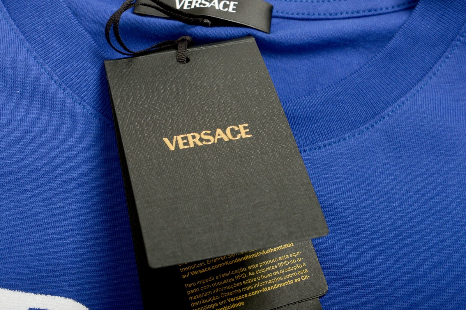 Versace Men’s Blue Logo Print Crewneck Short Sleeve T-Shirt US 2XL IT 56