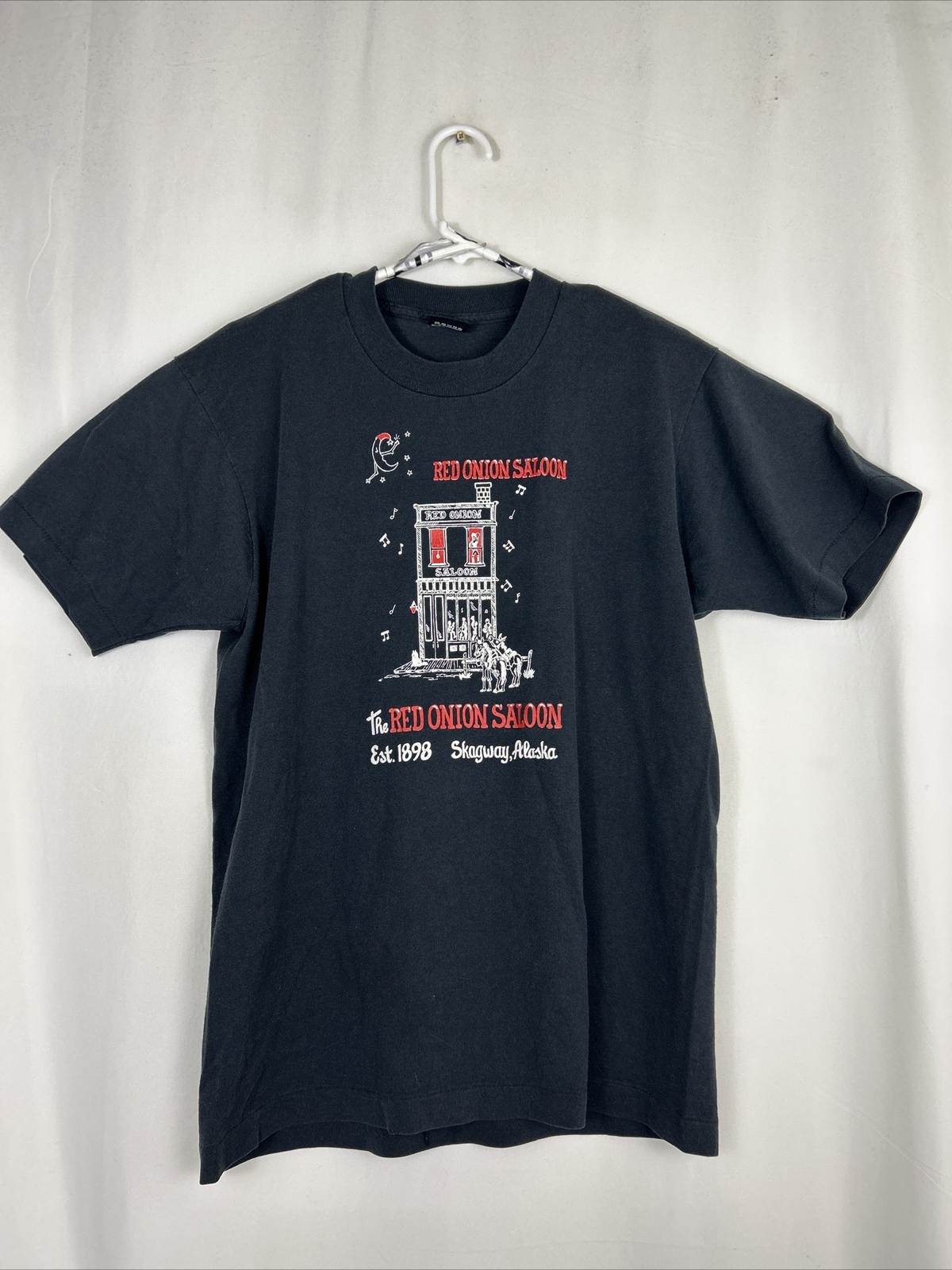 Vintage Mens Large Black T Shirt Red Onion Saloon Alaska Single Stitch Black Red