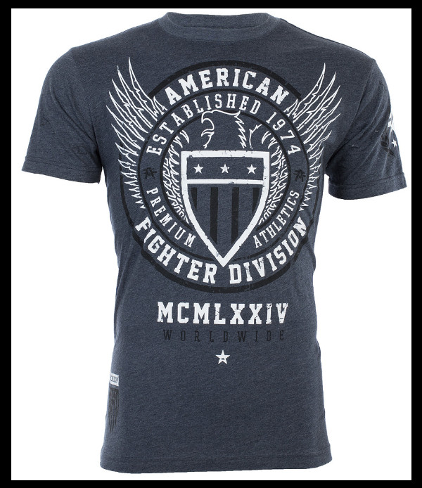 AMERICAN FIGHTER Navy Blue Heather BELIEVE Athletic Graphic T-shirt NWT