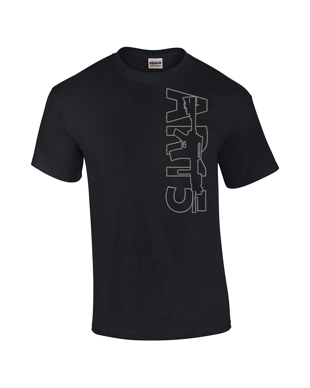 AR-15 T-Shirt Out Line Logo 2A Rifle Gun Size S to 5XL 100% cotton