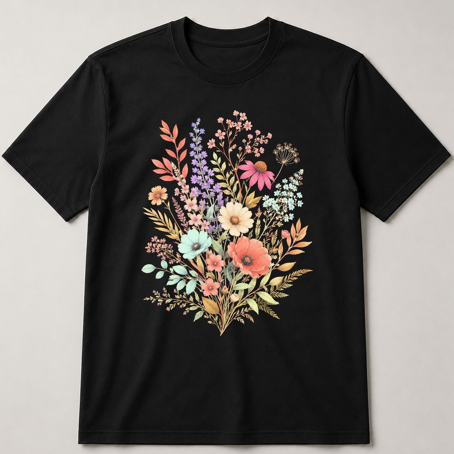 Colorful Flowers Floral Print Spring Season Women Garden Party Casual Tee Shirt