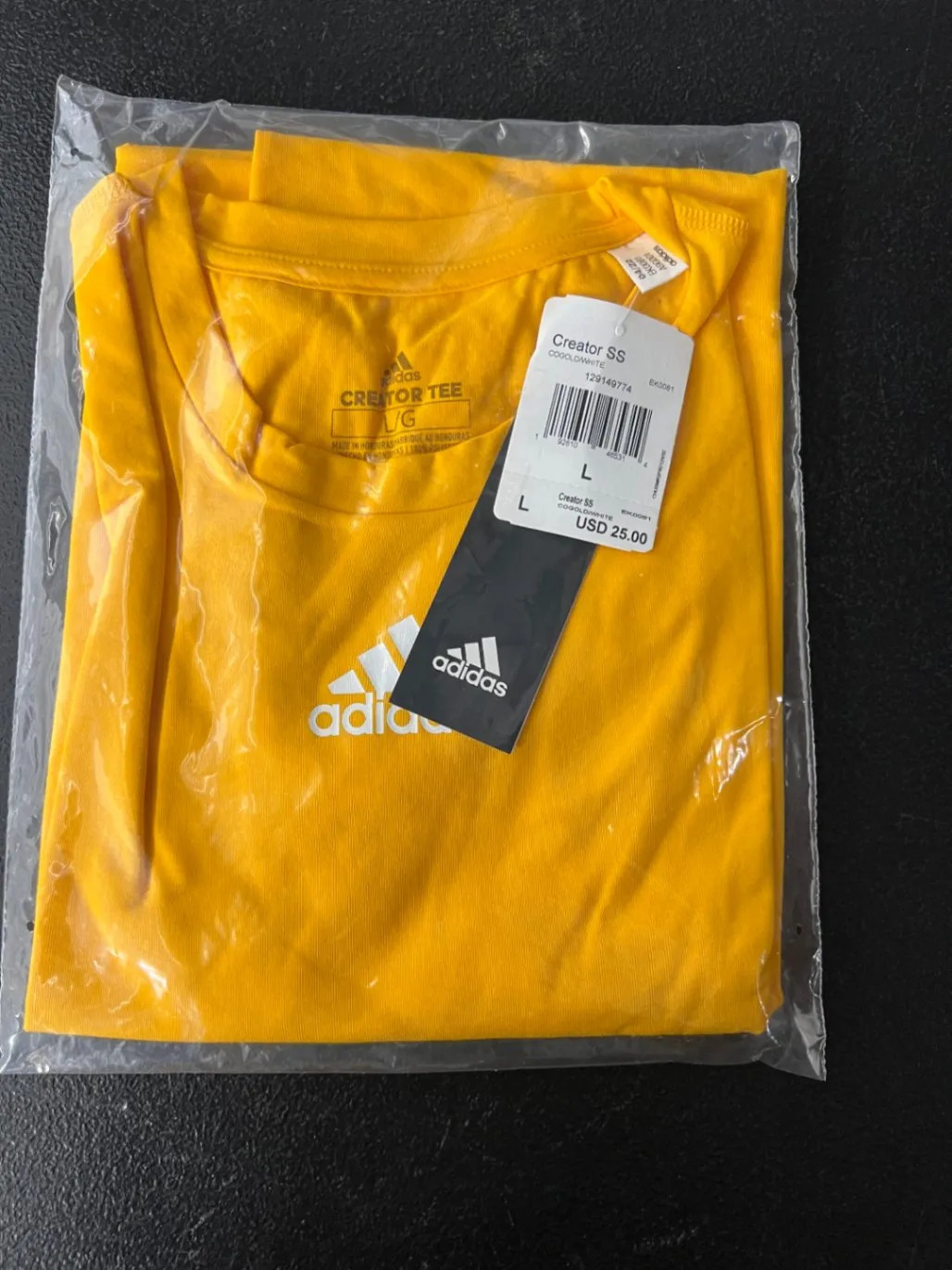 Adidas Creator SS T-Shirt Large Gold Yellow White Lightweight Short Sleeve